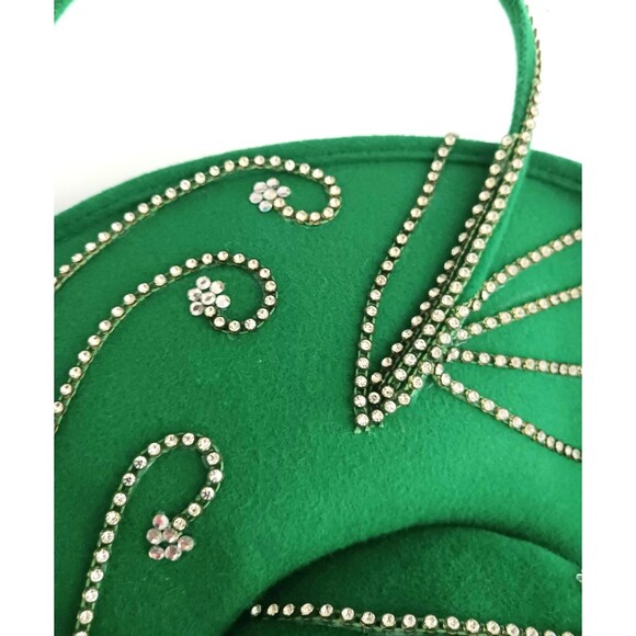 VTG George Zamau\'l Couture Sculptural Green Wool Felt Hat Rhinestone Trim O/S main image 7
